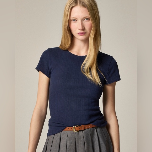 J. Crew Tops - NWT J. Crew Pointelle Cotton Navy Blue Short Sleeve T Shirt XS